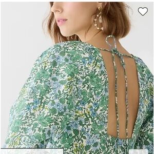 J. Crew Green and Blue Floral Tie-Back Blouse